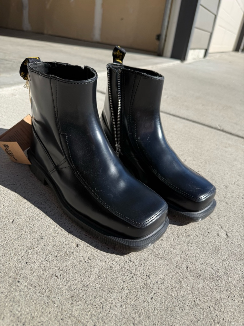 Dr. Martens Black Leather Square-Toe Zip Ankle Boots